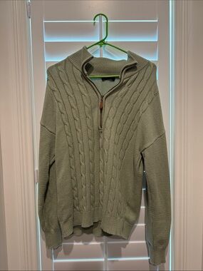Women's Cable-Knit Half-Zip Cardigan Sweater - Sage Green - Medium